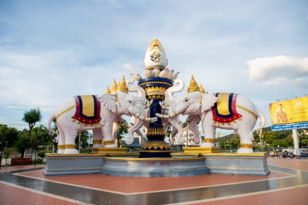 Photo for Ganesha shrine Park with a Elaphant Monument in city centre of Mueang Chonburi City in Province of Chonburi in Thailand.  Thailand, Chonburi, October, 31, 2023 - Royalty Free Image