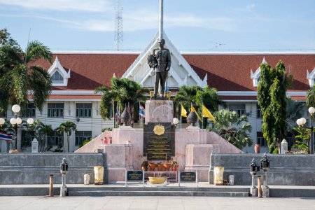 Photo for King Rama V Monument at Chonburi Provincial Hall in city centre of Mueang Chonburi City in Province of Chonburi in Thailand.  Thailand, Chonburi, November, 1, 2023 - Royalty Free Image