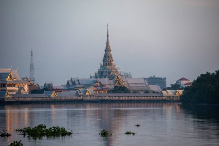 Wat Sothon Wararam Worawihan on Mae Nam Bang Pakong River in city Mueang Chachoengsao City in Province of Chachoengsao in Thailand.  Thailand,