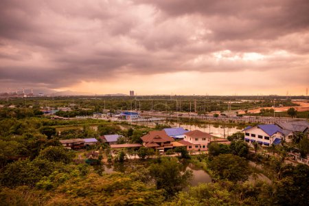 view from the Wat Khao Din at Bang Pakong Village in Province of Chachoengsao in Thailand.  Thailand, Chachoengsao, November, 5, 2023