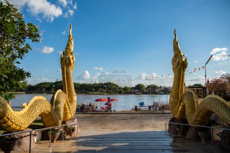 Wat Luang at Mun River in the city Udon Ratchathani and Province Ubon Ratchathani in Thailand. Thailand, Ubon Ratchathani, November, 23, 2023