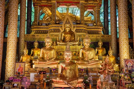 Photo for Thailand, Ubon Ratchathani - November, 24 2023: Atmosphere inside an important religious site with sculptures and statues at Wat Phra That Nong Bua Temple in city centre and Province Ubon Ratchathani in Thailand. - Royalty Free Image
