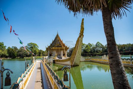 Ship Temple of Wat Sa Prasan Suk in the city centre of Ubon Ratchathani and Province Ubon Ratchathani in Thailand.  Thailand, Ubon Ratchathani, November, 24, 2023