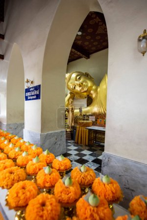 Photo for Thailand, Nakhon Pathom, November, 9, 2023: Reclining Buddha inside of the Phra Pathom Chedi in the city center of Nakhon Pathom and Province Nakhon Pathom in Thailand. - Royalty Free Image