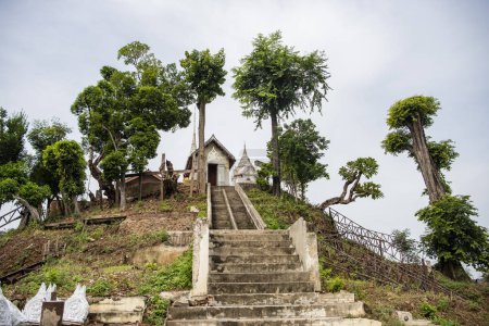 Hill of Wat Phra Ngam in the city Nakhom Pathom in the Province Nakhon Pathom in Thailand.  Thailand, Nakhon Pathom, November 10, 2023