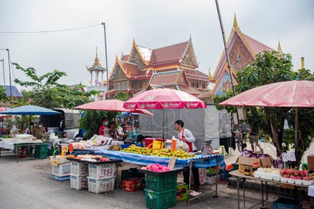 Photo for Thailand, Nakhon Pathom - November, 11, 2023: Market at Wat Klang Bang Kaeo in Tambon Nakhon Chaisi Village near city and Province Nakhon Pathom in Thailand. - Royalty Free Image