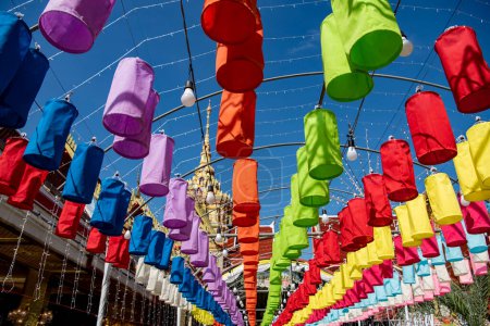 lanterns at Wat Phai Lom in the city and Province Nakhon Pathom in Thailand.  Thailand, Nakhon Pathom, November, 13, 2023