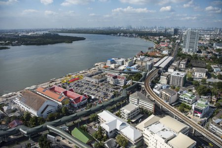 View over the city Samut Prakan in the Province Samut Prakan in Thailand.  Thailand, Samut Prakan, December 7, 2023
