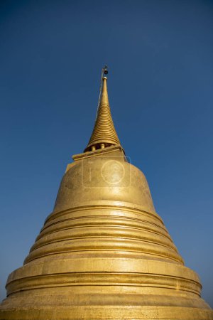 the Chedi of the Golden Mount at Wat Saket in Banglamphu in the city of Bangkok in Thailand.  Thailand, Bangkok, December, 10, 2023