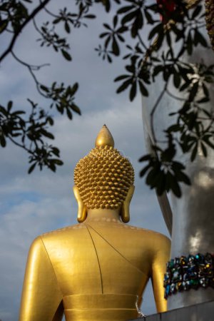 a view of the Big Buddha at Wat Paknam in Thonburi in the city of Bangkok in Thailand.  Thailand, Bangkok, December, 4, 2023