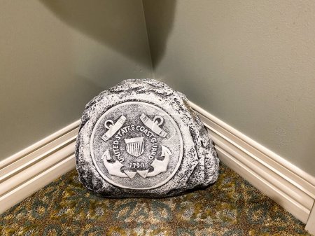 Photo for Springfield, IL USA - October 3, 2020:  A United States Coast Guard Emblem on a commemorative plaster rock. - Royalty Free Image