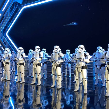Photo for Orlando, FL USA- February 4, 2020: Storm Troopers at the Rise of the Resistance Star Wars ride  in Hollywood Studios Walt Disney World in Orlando, Florida. - Royalty Free Image