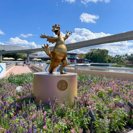 Photo for Orlando, FL USA-  October 9, 2021: The 50th Anniversary statue of Figment at EPCOT  in Walt Disney World in Orlando, Florida. - Royalty Free Image