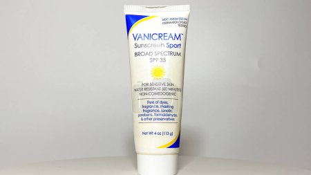 Photo for Orlando, FL USA - July 14, 2022:  A tube of Vanicream Sunscreen Sport suntan lotion on a white background. - Royalty Free Image