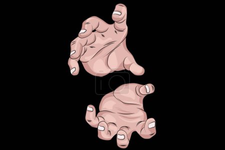 Illustration for Two men's hands in attack position, anime hands without energy. Black background. - Royalty Free Image