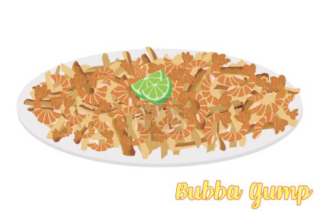 Illustration for Bubba gump delicious shrimp with cheese, potatoes and lemon craving. Vector Bubba gump. - Royalty Free Image