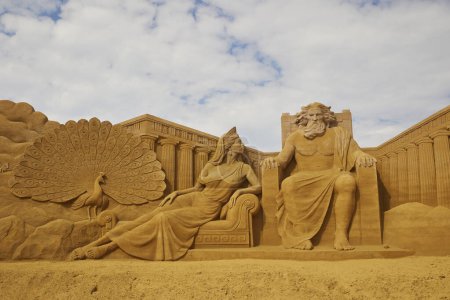 Photo for Sondervig, Denmark, May 21, 2023: International Sand Sculpture Festival. Zeus and Hera - Royalty Free Image