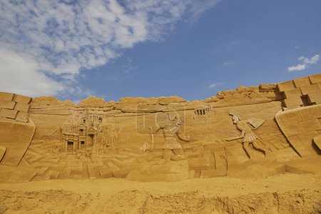 Photo for Sondervig, Denmark, May 21, 2023: International Sand Sculpture Festival. Minotaur labyrinth - Royalty Free Image