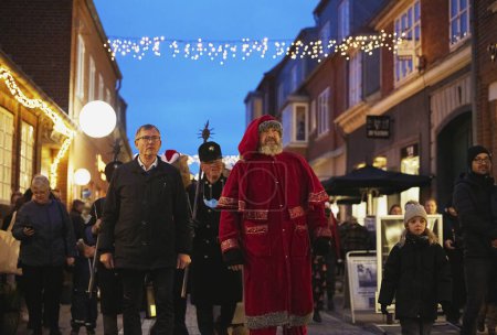 Photo for Ringkobing, Denmark, December 4, 2023: Santa Claus arrives in town. - Royalty Free Image