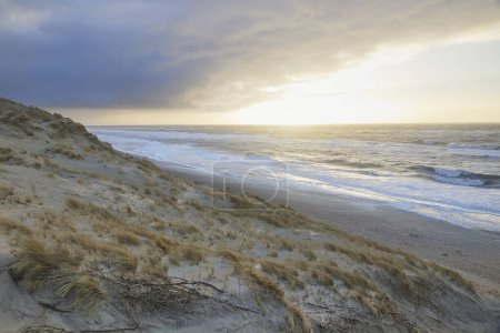 Photo for Storm on the North Sea at sunset in Denmark. - Royalty Free Image