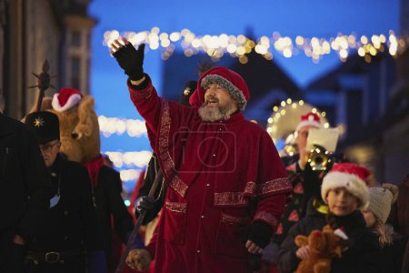 Photo for Ringkobing, Denmark, December 4, 2023: Santa Claus arrives in town. - Royalty Free Image