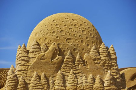 Photo for Sondervig, Denmark, May 11, 2024: International Sand Sculpture Festival. - Royalty Free Image