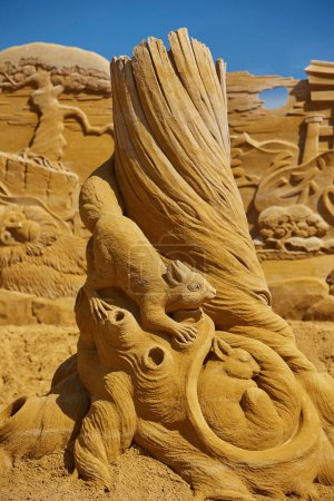 Photo for Sondervig, Denmark, May 11, 2024: International Sand Sculpture Festival. - Royalty Free Image
