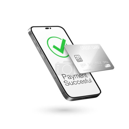 Vector 3d Realistic Smartphone, Credit Card, Wi-Fi Successful Payment. Concept of Payment for Purchases by Card, Online Shopping. Design Template, Bank POS Terminal, Mockup. Processing NFC Device.