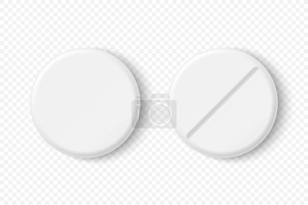 Vector 3d Realistic Round White Pharmaceutical Medical Pill, Capsule, Tablet Icon Set Isolated. Top View. Medical Concept.