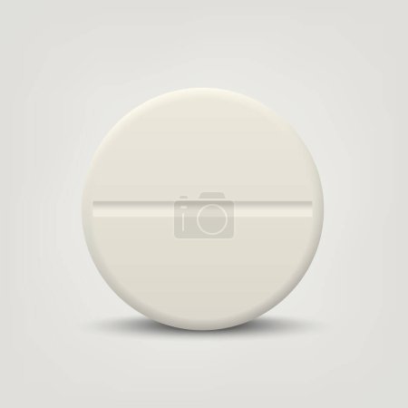 Vector 3d Realistic White Round Pharmaceutical Medical Pill, Capsule, Tablet Isolated on White Background. Pill in Front View. Simple Standart Pill, Medical Concept.