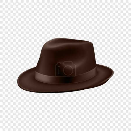 Vector 3d realista marrón Vintage clásico caballero sombrero, tapa icono primer plano aislado. Vista frontal. Plantilla de diseño de sombrero unisex para hombre. Ilustración vectorial.