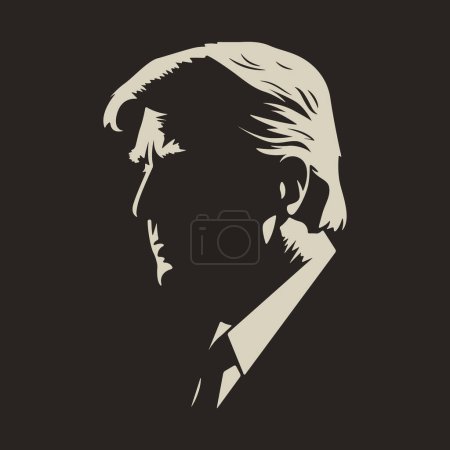 Ilustración de Georgia. 13 de marzo de 2023: Silueta en blanco y negro Retrato de Donald Trump. Presidente de los Estados Unidos sobre Fondo Negro. Vista lateral. Ilustración vectorial. - Imagen libre de derechos