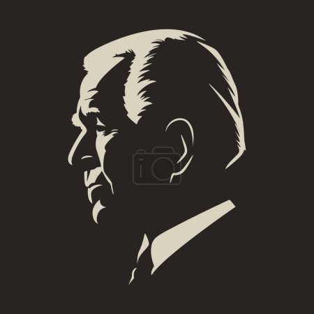 Téléchargez les illustrations : La Géorgie. 13 mars 2023 : Portrait en noir et blanc de Joe Biden. Président américain sur fond noir. Vue latérale. Illustration vectorielle. - en licence libre de droit