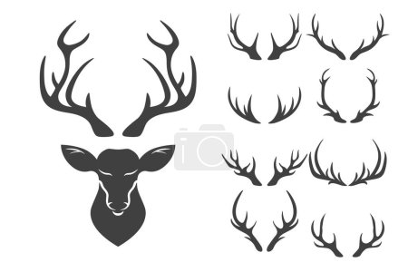 Vector Reindeer Horns, Antlers. Deer Horn Silhouettes. Hand Drawn Deers Horn, Antler Set. Animal Antler Collection. Design Elements of Deer. Wildlife Hunters, Hipster, Christmas and New Year concept.