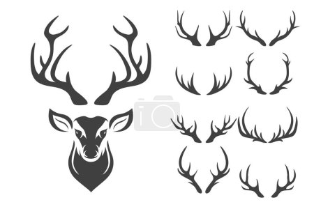 Vector Reindeer Horns, Antlers. Deer Horn Silhouettes. Hand Drawn Deers Horn, Antler Set. Animal Antler Collection. Design Elements of Deer. Wildlife Hunters, Hipster, Christmas and New Year concept.