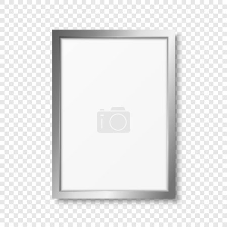 Vector 3d Realistic Gray Metal, Silver, Steel or Chrome Decorative Vintage Frame, Border Icon Closeup Isolated. Vertical A4, A5 Photo Frame Design Template for Picture, Border Design, Front Vi.