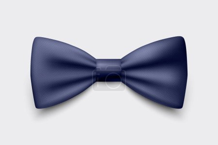 Illustration for Vector 3d Realistic Striped Blue Bow Tie Icon Closeup Isolated on White Background. Silk Glossy Bowtie, Tie Gentleman. Mockup, Design Template. Bow tie for Man. Mens Fashion, Fathers Day Holiday. - Royalty Free Image