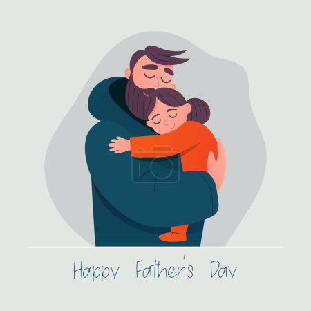 Cartoon Flat Characters - Father and His Little Daughter. Happy Smiling, Hugging People Couple - Dad, Daughter. Daddy s Daughter in His Arms Hugs. Family, Fathers Day Concept. Vector Illustration.
