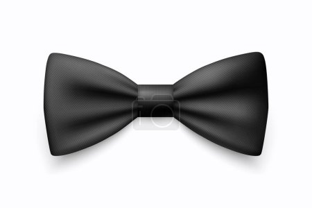 Vector 3d Realistic Black Bow Tie Icon Closeup Isolated on White Background. Silk Glossy Striped Bowtie, Tie Gentleman. Mockup, Design Template. Bow tie for Man. Mens Fashion, Fathers Day Holiday.