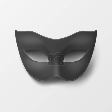 Illustration for Vector 3d Realistic Blank Black Carnival Vintage Mask Closeup Isolated. Mask for Carnival, Party, Masquerade. Design Template for Carnival, Party Ball Concept. Front View. - Royalty Free Image