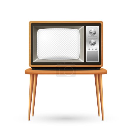 Vector Retro TV Receiver with Wooden Frame and Transparent Screen, Isolated. Home Interior Design Concept. Vintage TV Frame Design Template, Border. Television Concept. TV Set in Front View.