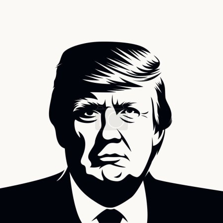 Téléchargez les illustrations : La Géorgie. 6 juillet 2023 : Portrait découpé en noir et blanc de Donald Trump. Président des États-Unis isolé sur fond blanc. Vue de face. Illustration vectorielle. - en licence libre de droit