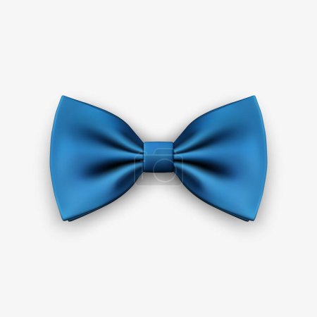 Illustration for Vector 3d Realistic Blue Bow Tie Icon Closeup Isolated on White Background. Silk Glossy Bowtie, Tie Gentleman. Mockup, Design Template. Bow tie for Man. Mens Fashion, Fathers Day Holiday. - Royalty Free Image