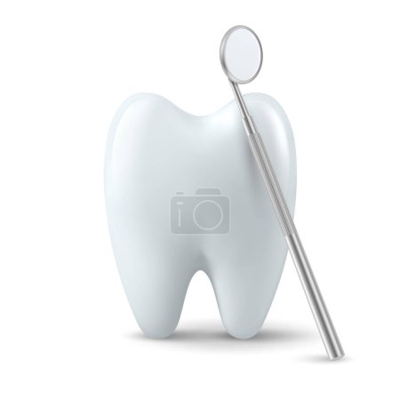 Téléchargez les illustrations : Miroir d'inspection dentaire réaliste vectoriel 3d pour dents avec icône dentaire isolées sur fond blanc. Outil de dentiste médical. Modèle de conception, Clipart. Concept de santé dentaire
. - en licence libre de droit