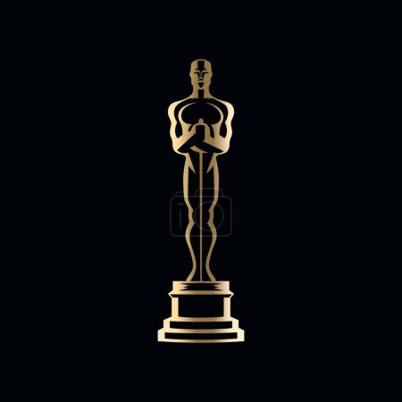 Ilustración de Vector Hollywood Golden Oscar Academy Award Statue Illustrationine (en inglés). Éxito y concepto de victoria. Plantilla de diseño para película, Premio Cinema. - Imagen libre de derechos