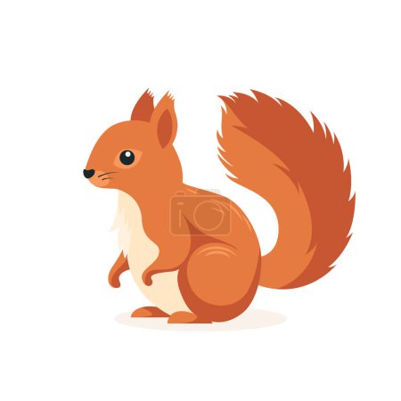 Illustration for Flat Vector Cute Squirrel. Little Squirrel Icon. Adorable Cartoon Squirrel Character Isolated on White Background, Side View. - Royalty Free Image