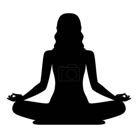Ilustración de Yoga. Silueta de posición de loto. La mujer está sentada en una postura de loto yoga, meditación. Forma vectorial. - Imagen libre de derechos