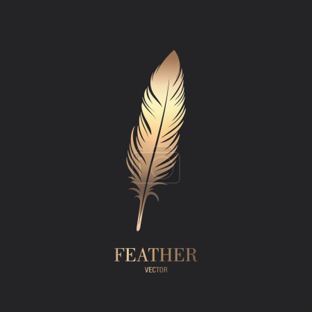 Vector Fluffy Golden Color Feather Logo Icon, Silhouette Feather Closeup Isolated. Design Template of Flamingo, Angel, Bird Feather. Lightness, Freedom Concept.