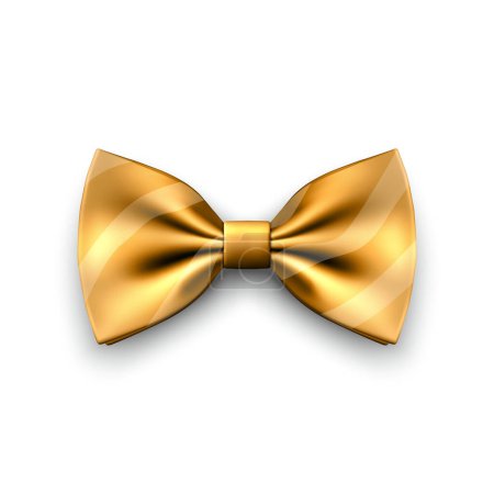 Illustration for Vector 3d Realistic Yellow Golden Bow Tie Icon Closeup Isolated on White Background. Silk Glossy Bowtie, Tie Gentleman. Mockup, Design Template. Bow tie for Man. Mens Fashion, Fathers Day Holiday. - Royalty Free Image