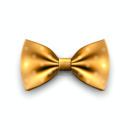 Illustration for Vector 3d Realistic Yellow Golden Bow Tie Icon Closeup Isolated on White Background. Silk Glossy Bowtie, Tie Gentleman. Mockup, Design Template. Bow tie for Man. Mens Fashion, Fathers Day Holiday. - Royalty Free Image